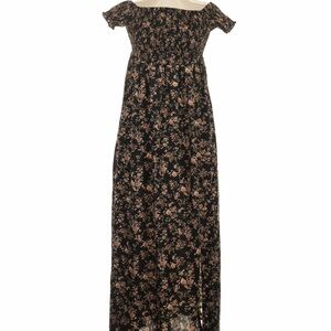SHEIN Smocked Off-Shoulder Black Floral Maxi Dress